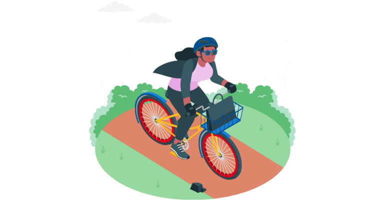 Icon fahrradfahrende Frau auf einem Radweg